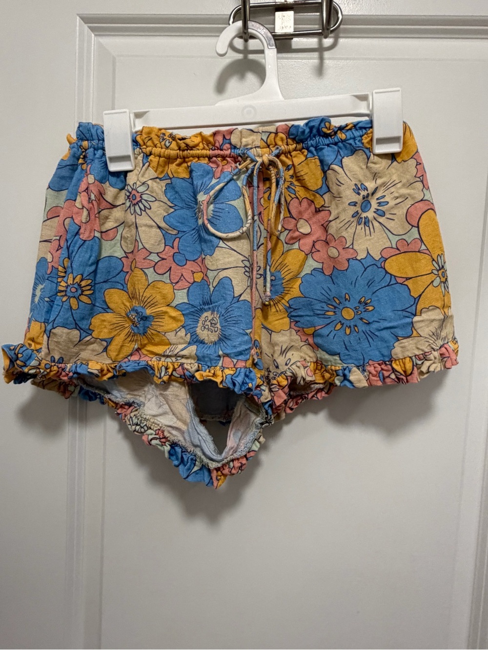 Free People Floral Shorts With Drawstring Linen Blend Size Xs